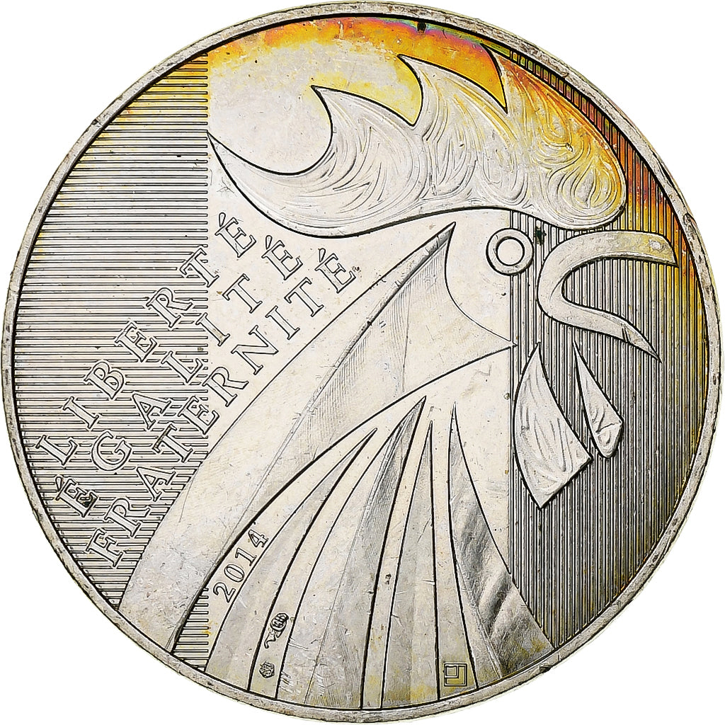 Francja, 10 Euro, 2014, Coq, MS(60-62), Srebro