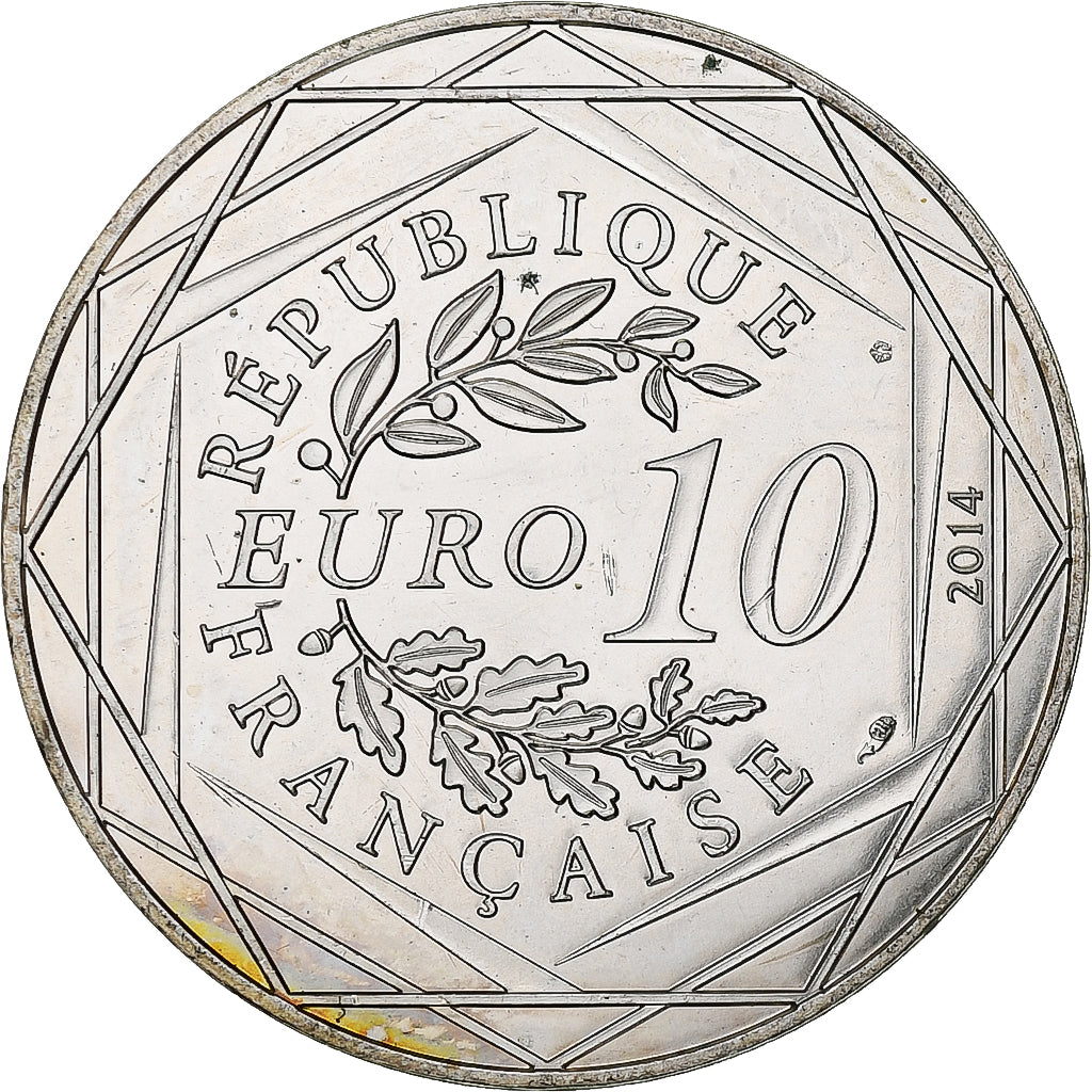 Francja, 10 Euro, 2014, Sempé, Fraternité, Hiver, AU(55-58), Srebro
