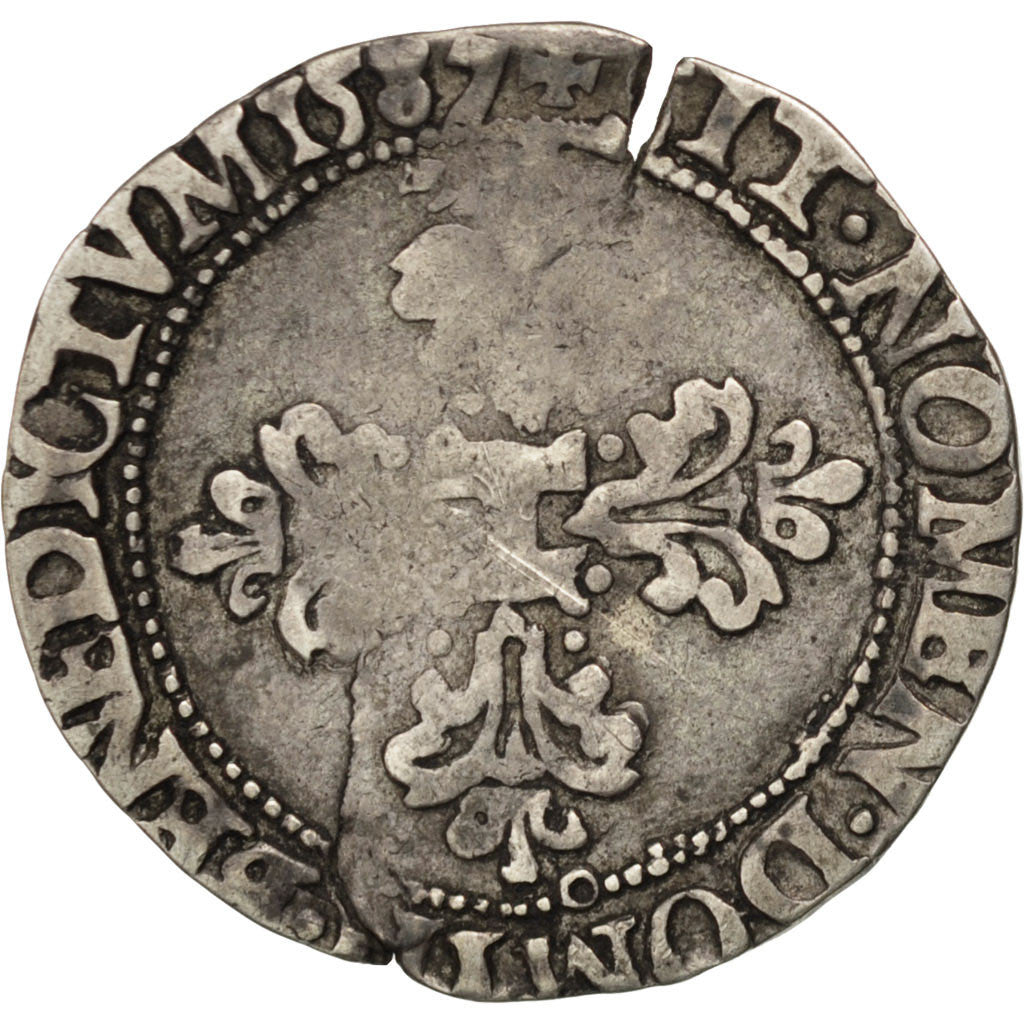 Moneda, Francia, 1/2 Franc, 1587, Rennes, BC+, Plata, Sombart:4716