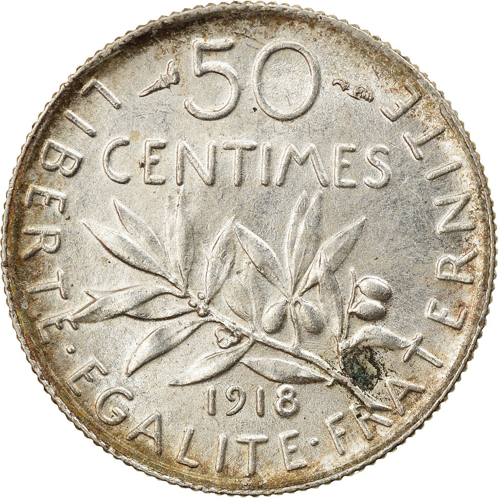 Coin, France, Semeuse, 50 Centimes, 1918, Paris, MS(63), Silver, KM:854