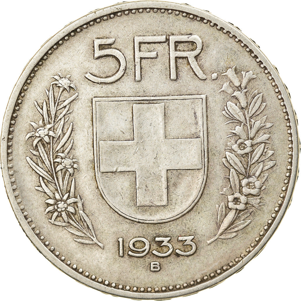 Coin, Switzerland, 5 Francs, 1933, Bern, EF(40-45), Silver, KM:40