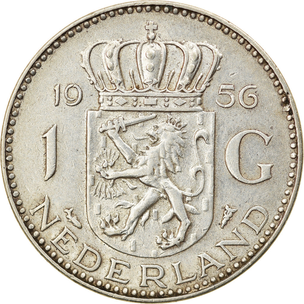 Coin, Netherlands, Juliana, Gulden, 1956, AU(50-53), Silver, KM:184