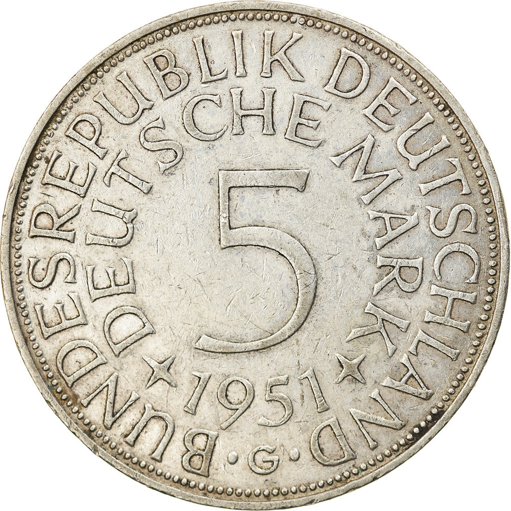 Moeda, ALEMANHA - REPÚBLICA FEDERAL, 5 Mark, 1951, Karlsruhe, EF(40-45), Prata