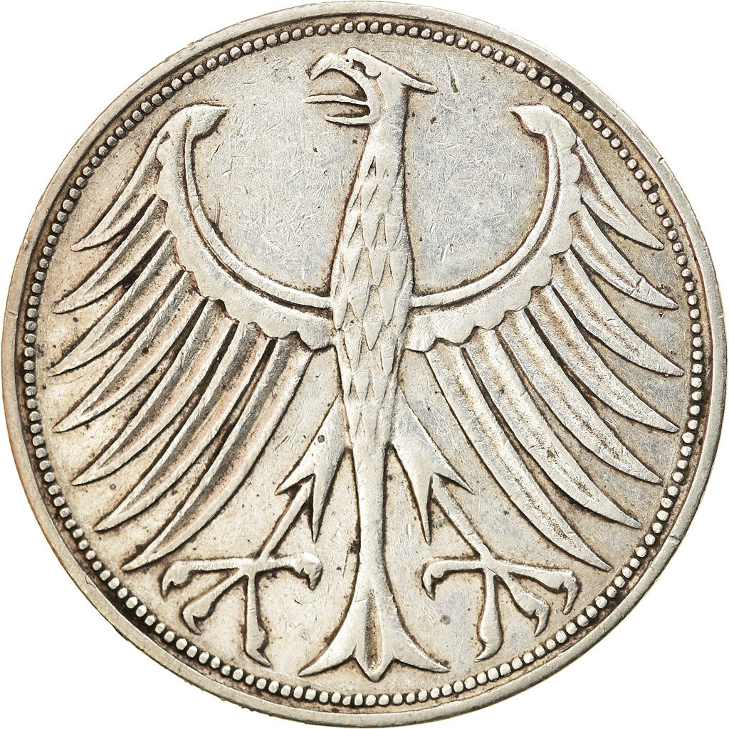 Coin, GERMANY - FEDERAL REPUBLIC, 5 Mark, 1951, Stuttgart, EF(40-45), Silver