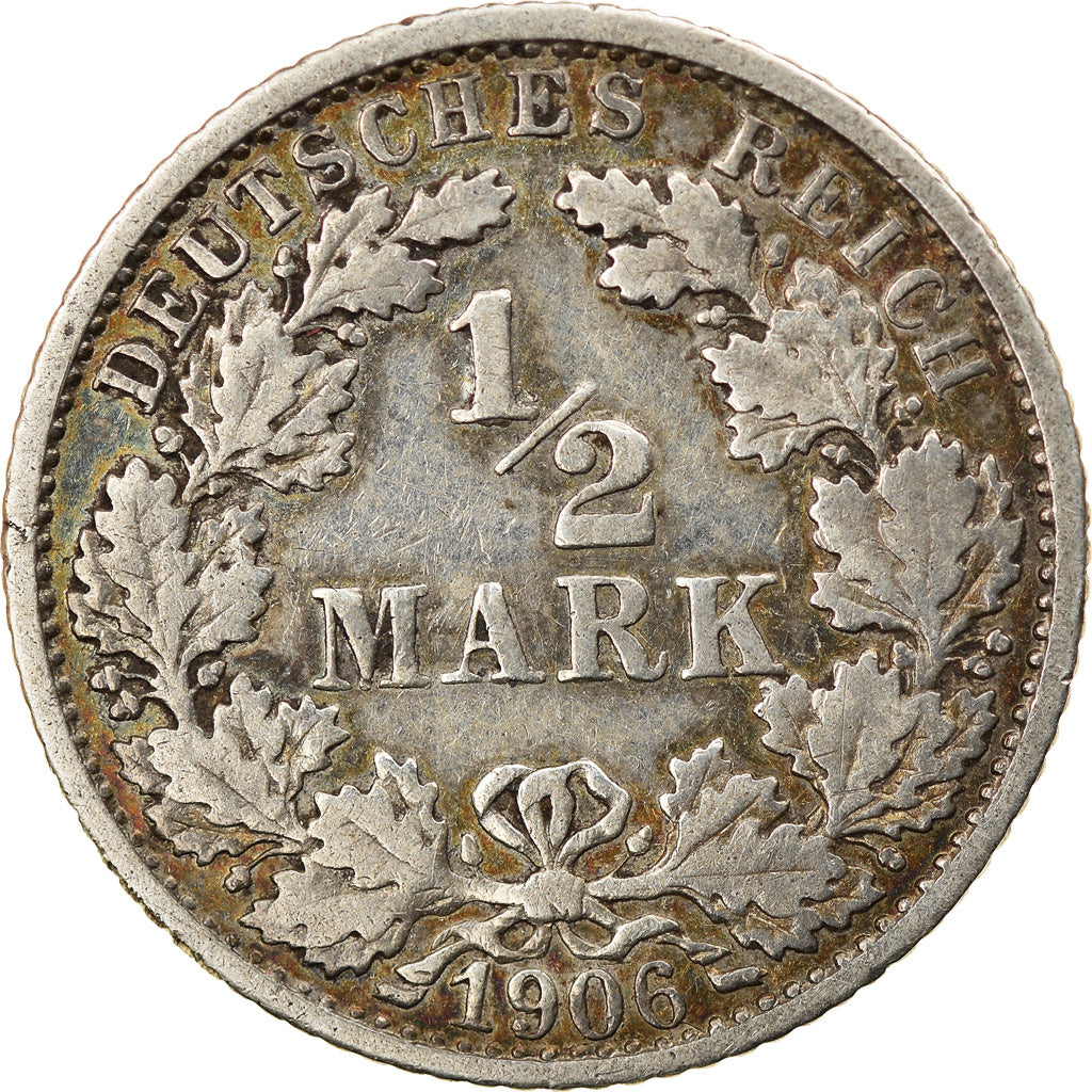 Coin, GERMANY - EMPIRE, 1/2 Mark, 1906, Stuttgart, EF(40-45), Silver, KM:17