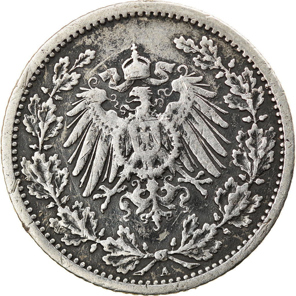 Coin, GERMANY - EMPIRE, 1/2 Mark, 1908, Berlin, EF(40-45), Silver, KM:17