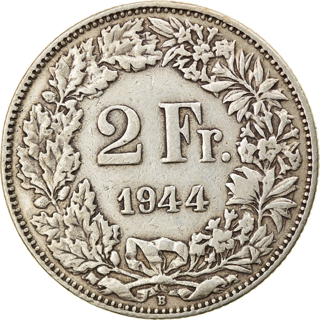 Coin, Switzerland, 2 Francs, 1944, Bern, EF(40-45), Silver, KM:21