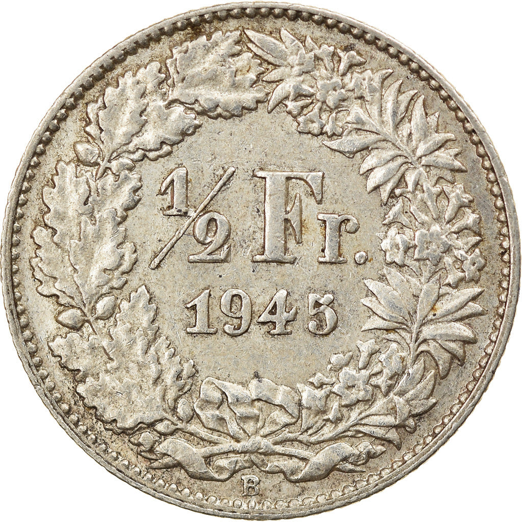 Moneda, Suiza, 1/2 Franc, 1945, Bern, MBC, Plata, KM:23