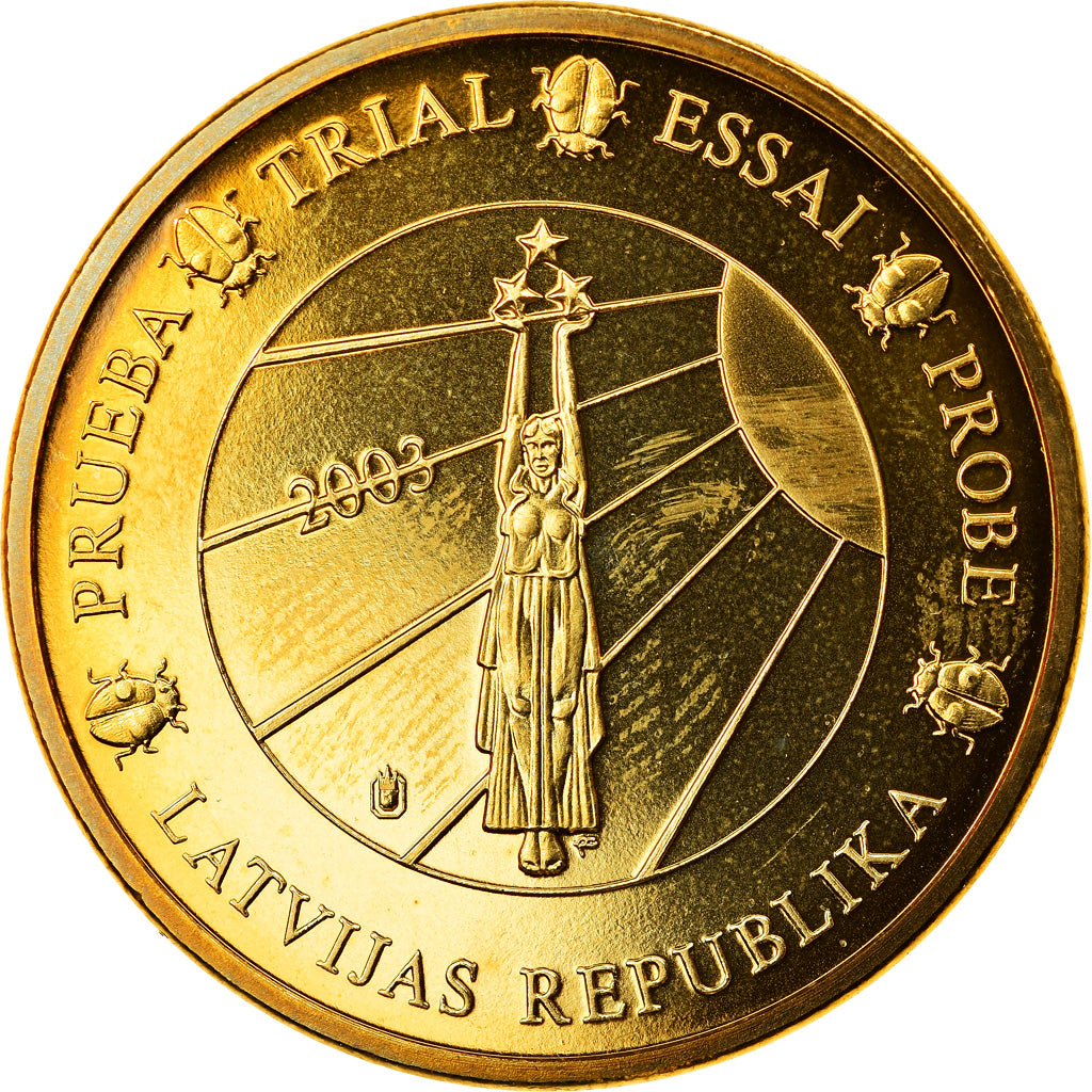 Latvia, Medaille, 50 C, Essai Trial, 2003, Exonumia, STGL, Copper-Nickel Gilt