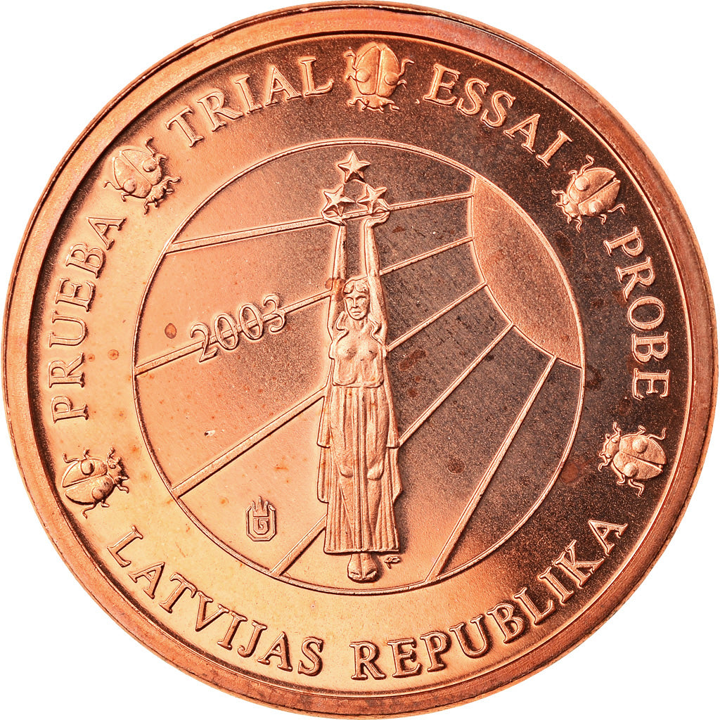 Letonia, medalla, 2 C, Essai Trial, 2003, Exonumia, FDC, Cobre