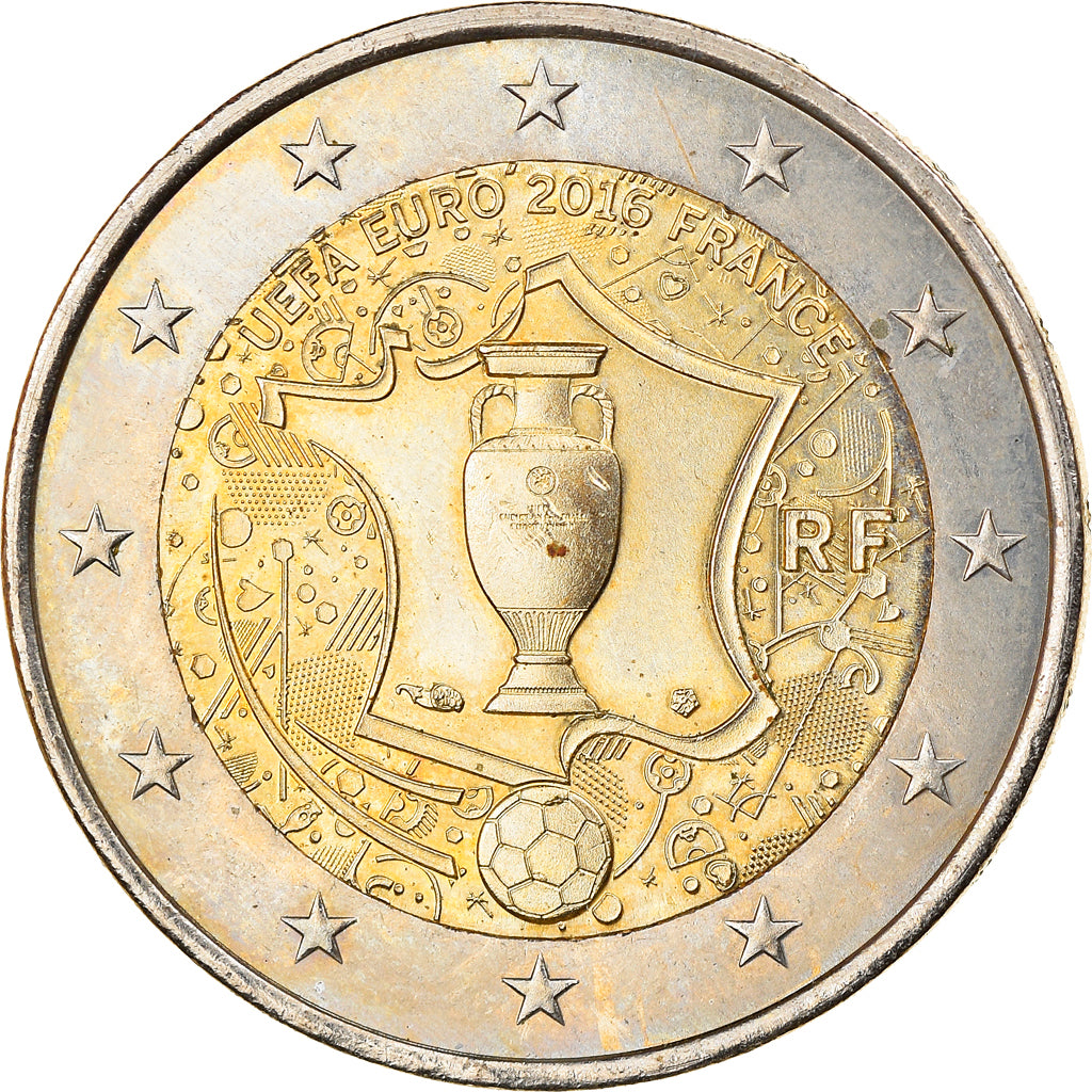 France, 2 Euro, UEFA Euro 2016, 2016, Paris, AU(55-58), Bi-Metallic
