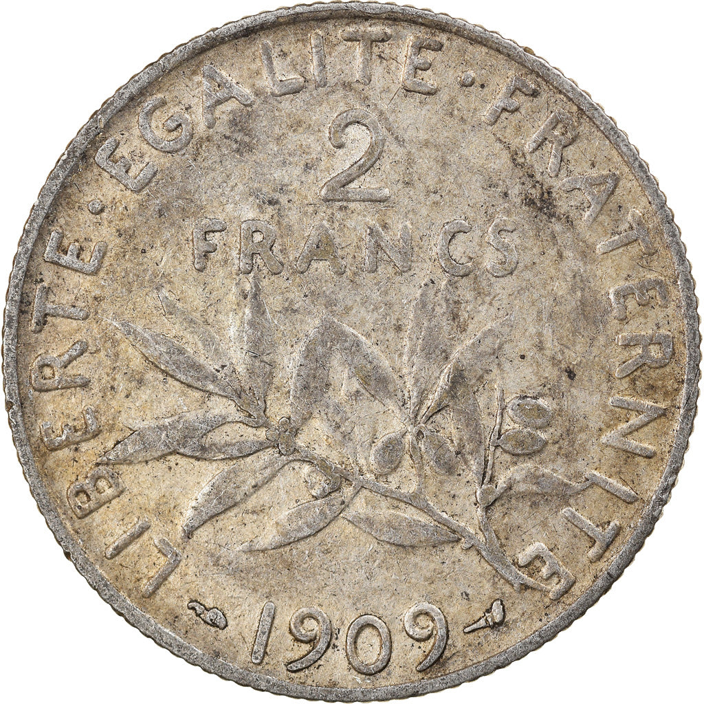 Coin, France, Semeuse, 2 Francs, 1909, Paris, VF(30-35), Silver, KM:845.1