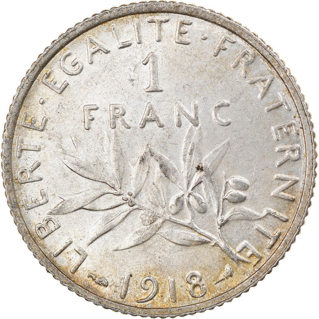 Coin, France, Semeuse, Franc, 1918, Paris, AU(55-58), Silver, KM:844.1