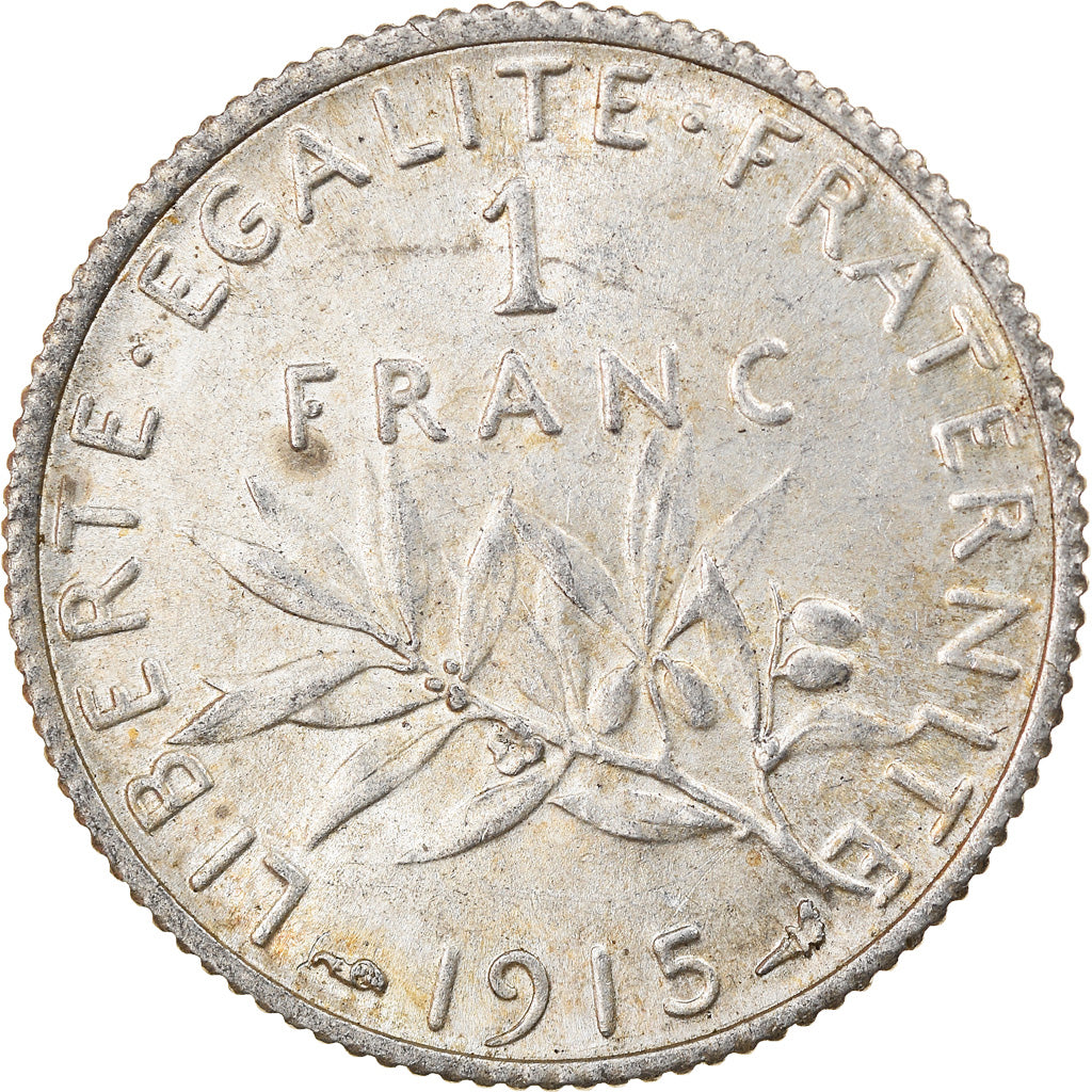 Coin, France, Semeuse, Franc, 1915, Paris, MS(60-62), Silver, KM:844.1
