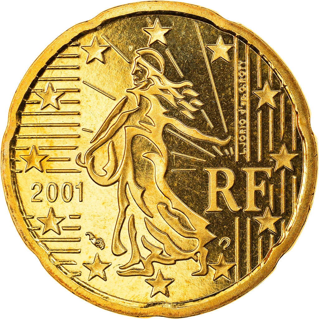 França, 20 Euro Cent, 2001, Paris, Proof, MS(65-70), Latão, KM:1286