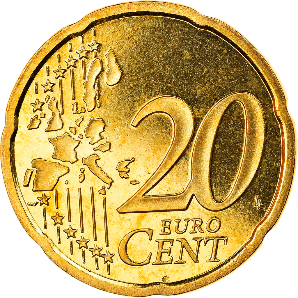 França, 20 Euro Cent, 2001, Paris, Proof, MS(65-70), Latão, KM:1286