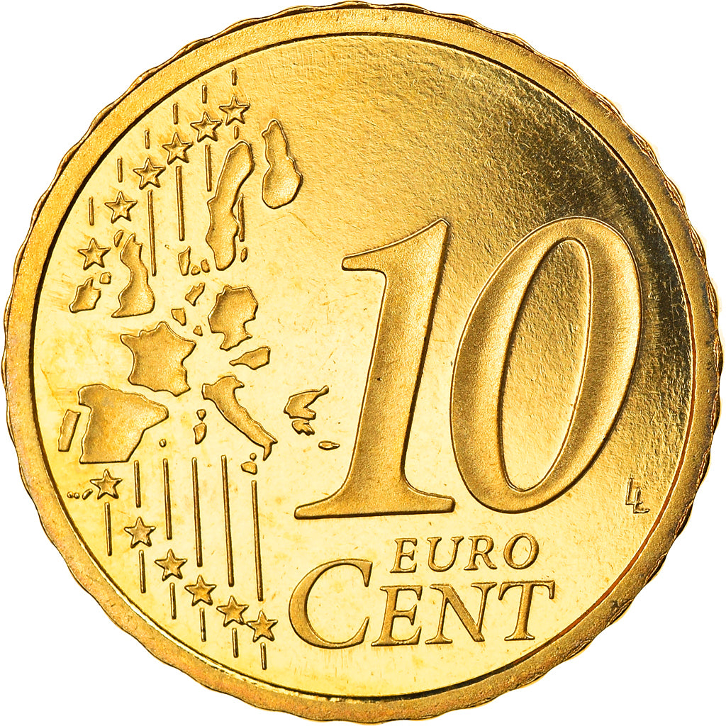 França, 10 Euro Cent, 2001, Paris, Proof, MS(65-70), Latão, KM:1285