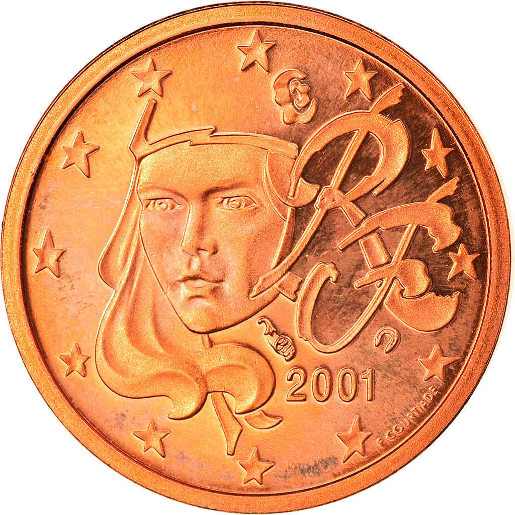 França, Euro Cent, 2001, Paris, Proof, MS(65-70), Aço Cromado a Cobre