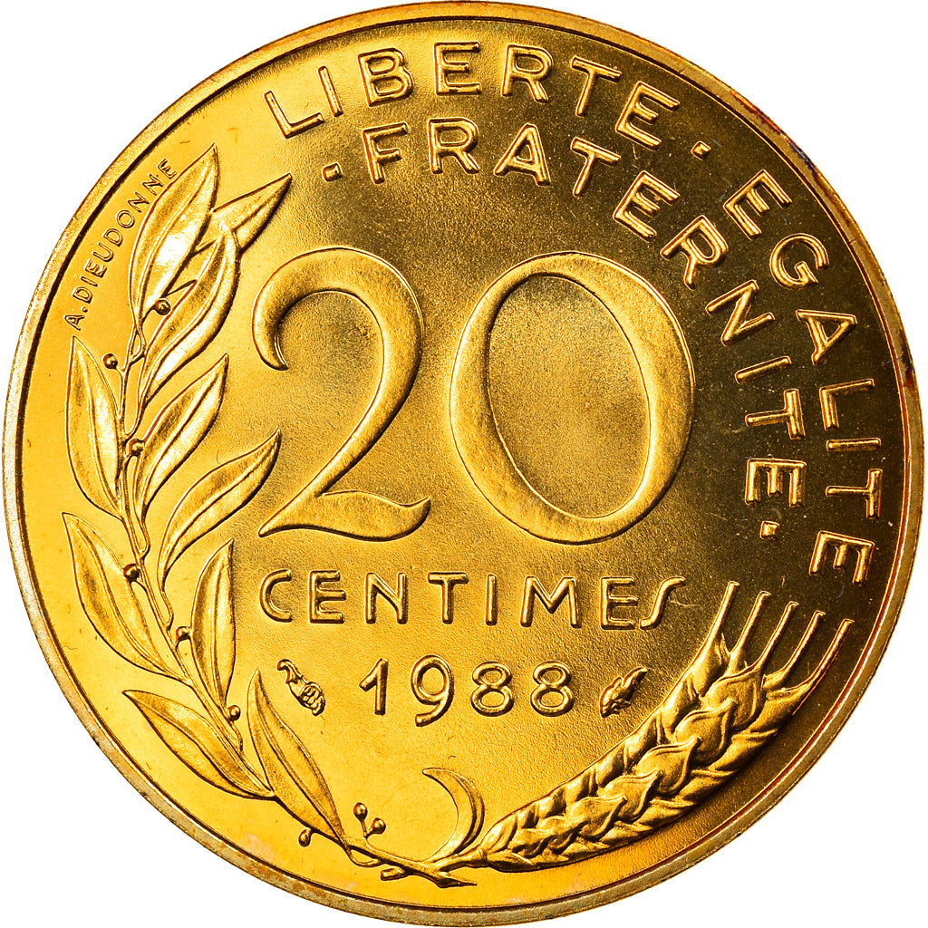 Munten, Frankrijk, Marianne, 20 Centimes, 1988, Paris, FDC, FDC