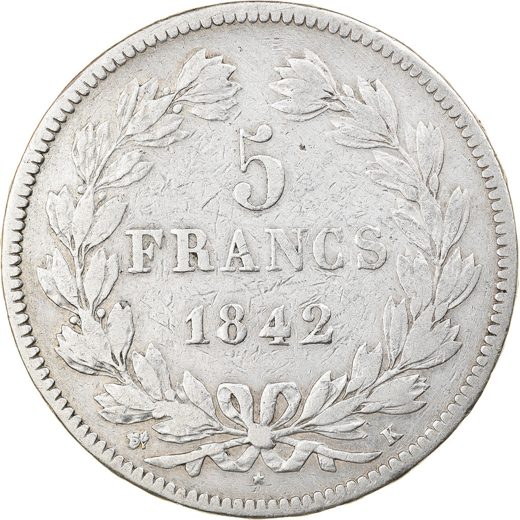 Moneta, Francja, Louis-Philippe, 5 Francs, 1842, Bordeaux, VF(30-35), Srebro