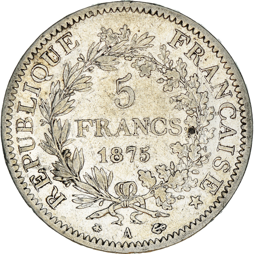 Moneta, Francja, Hercule, 5 Francs, 1875, Paris, EF(40-45), Srebro, KM:820.1
