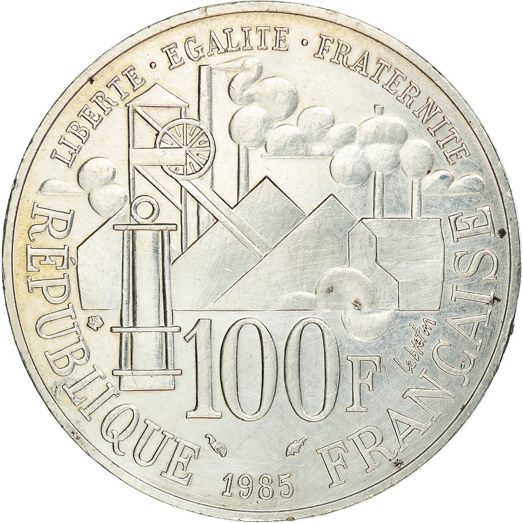 Munten, Frankrijk, Germinal, 100 Francs, 1985, UNC-, Zilver, KM:957, Gadoury:900