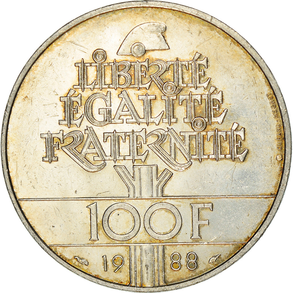 Moeda, França, 100 Francs, 1988, MS(60-62), Prata, KM:P999, Gadoury:237.P1