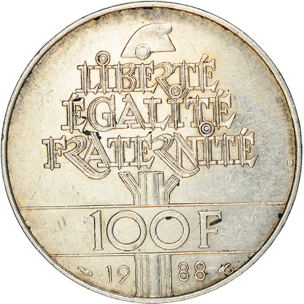 Moneta, Francja, 100 Francs, 1988, EF(40-45), Srebro, KM:P999, Gadoury:237.P1