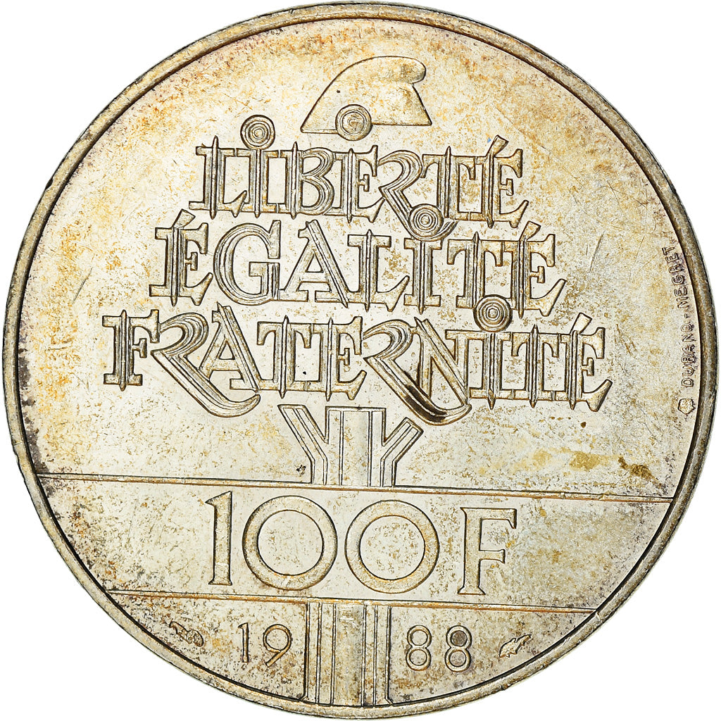 Moneta, Francia, Fraternité, 100 Francs, 1988, BB+, Argento, KM:966