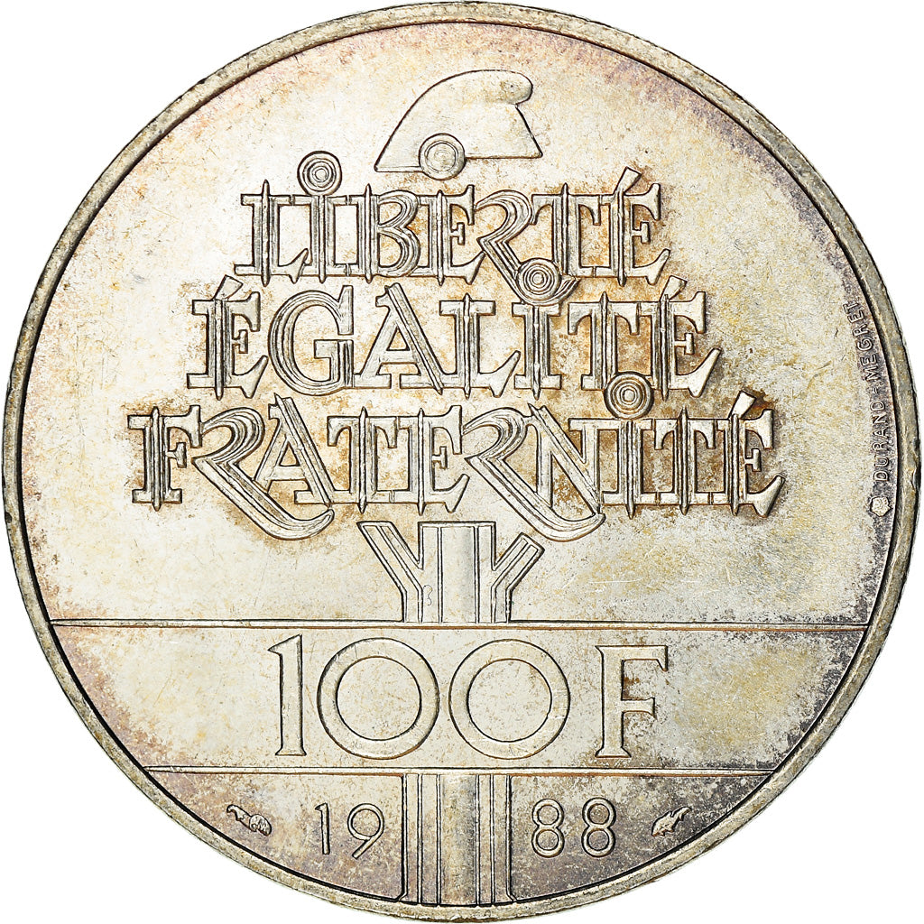 Moneta, Francja, 100 Francs, 1988, MS(60-62), Srebro, KM:P999, Gadoury:237.P1