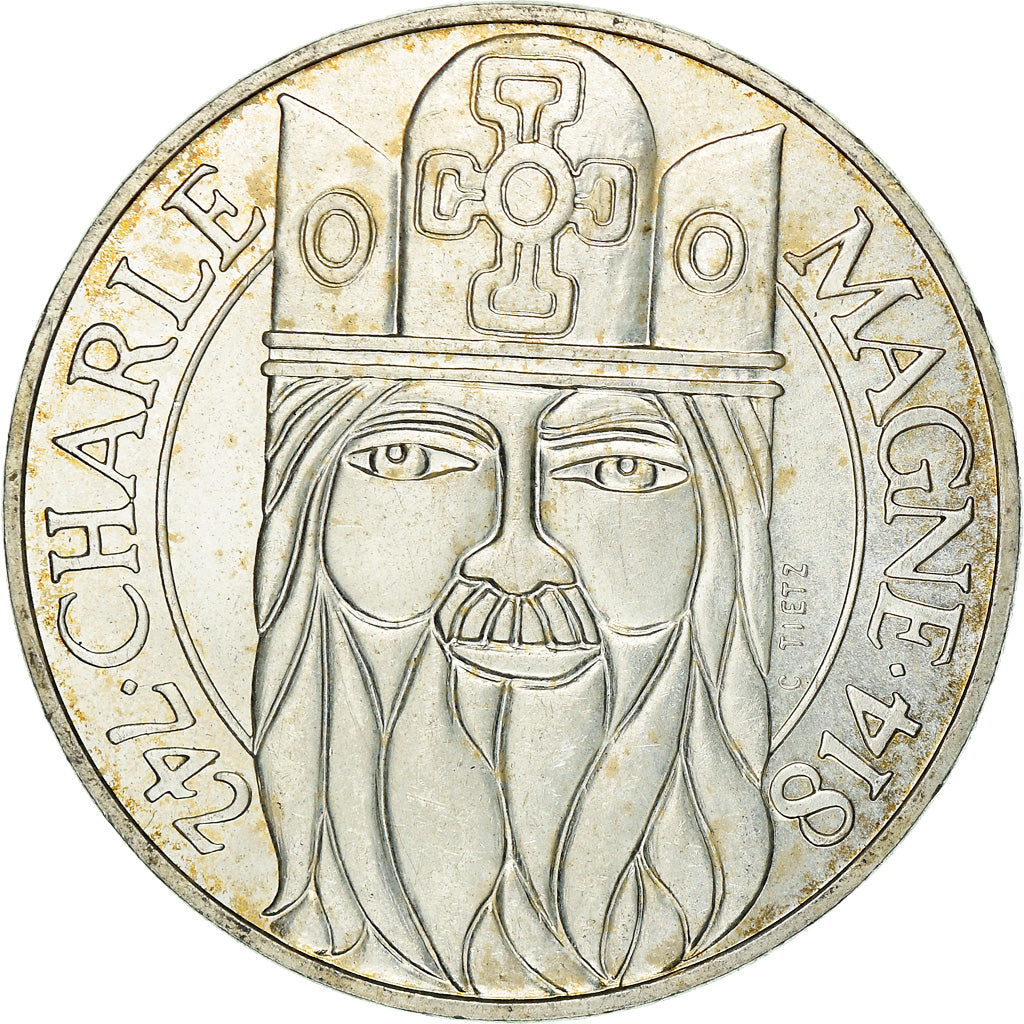 Coin, France, Charlemagne, 100 Francs, 1990, Paris, AU(55-58), Silver, KM:982