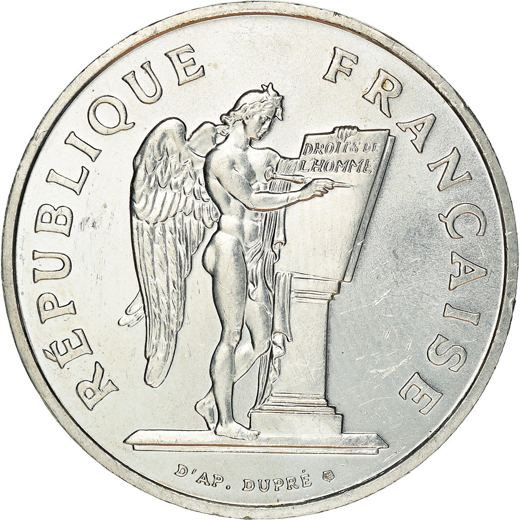 Moeda, França, Droits de l'Homme, 100 Francs, 1989, MS(60-62), Prata, KM:970