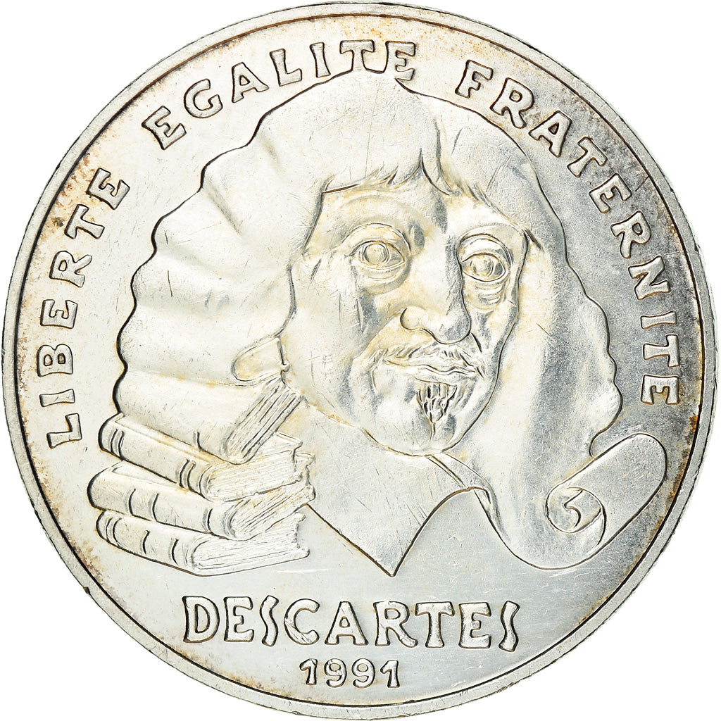 Munten, Frankrijk, Descartes, 100 Francs, 1991, UNC-, Zilver, KM:996