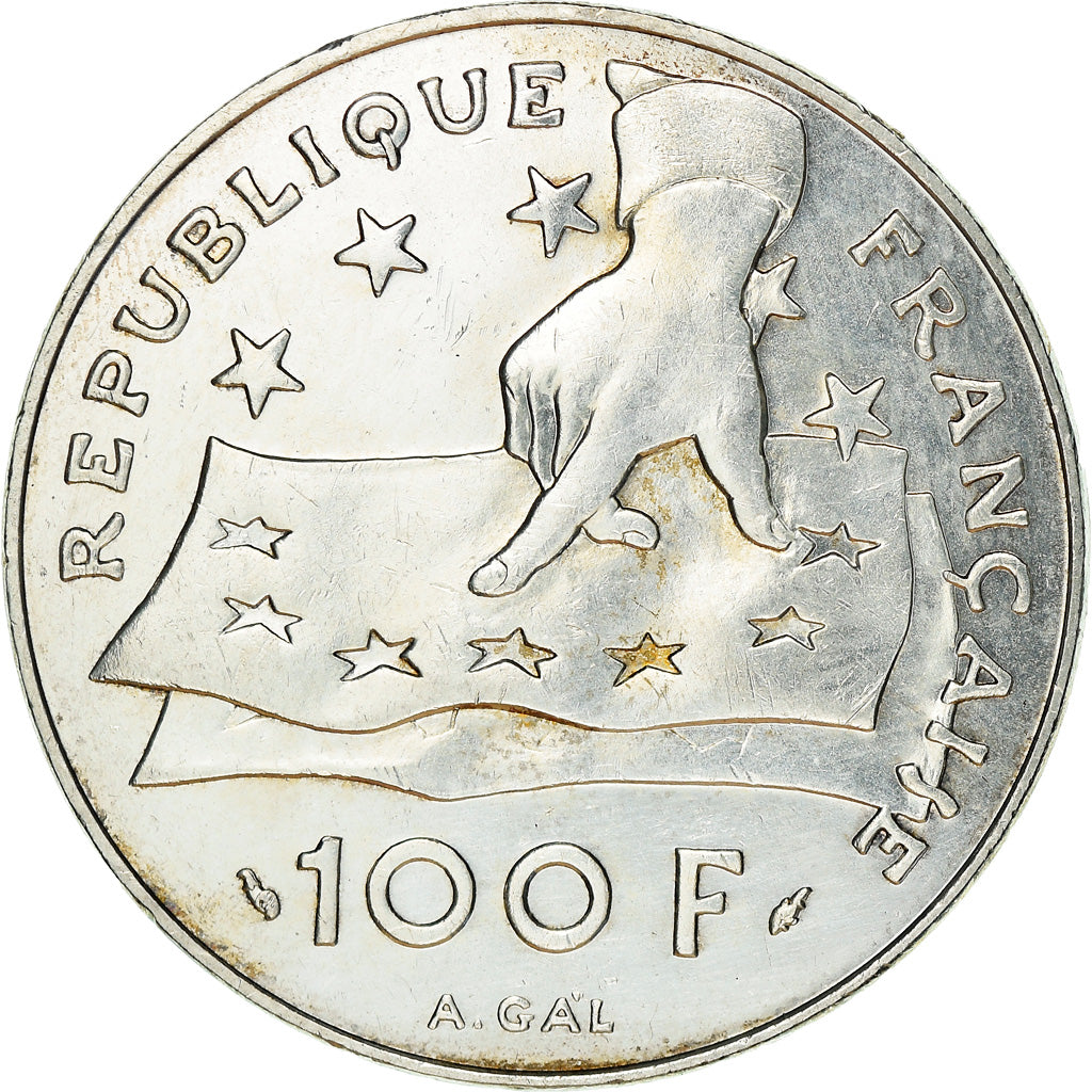 Munten, Frankrijk, Descartes, 100 Francs, 1991, UNC-, Zilver, KM:996