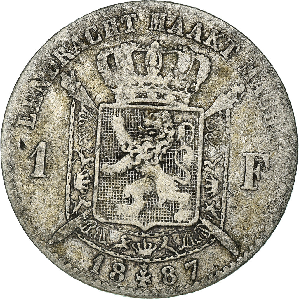 Moneda, Bélgica, Leopold II, Franc, 1887, BC+, Plata, KM:29.1