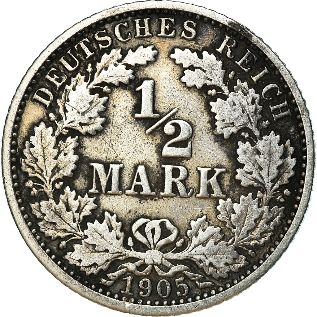Coin, GERMANY - EMPIRE, 1/2 Mark, 1905, Munich, EF(40-45), Silver, KM:17