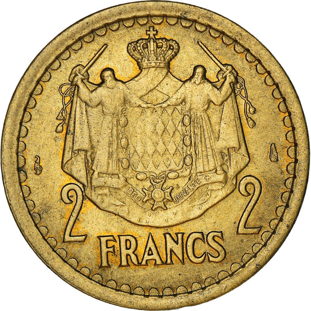 Coin, Monaco, 2 Francs, Undated (1943), Poissy, AU(55-58), Cupro-Aluminium