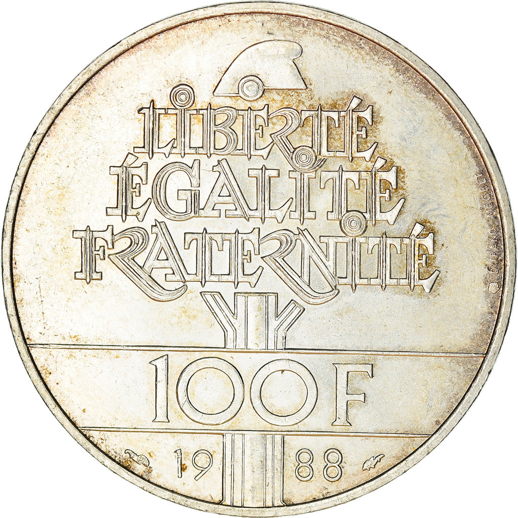 Moneda, Francia, 100 Francs, 1988, MBC+, Plata, KM:P999, Gadoury:237.P1