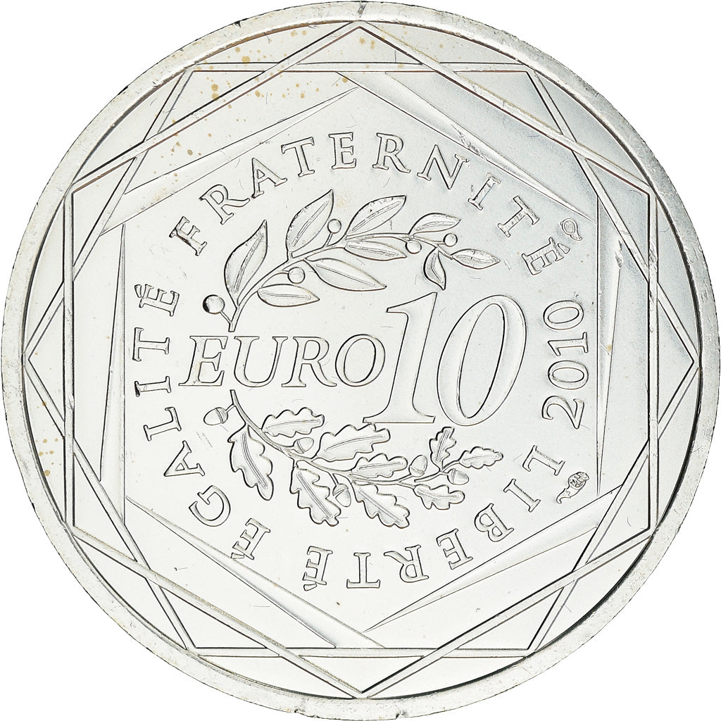 France, 10 Euro, 2010, Paris, Réunion, MS(63), Silver, KM:1669