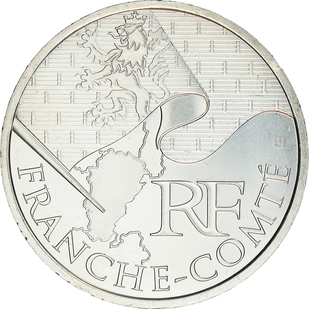 França, 10 Euro, Franche-Comté, 2010, Paris, MS(65-70), Prata, KM:1653
