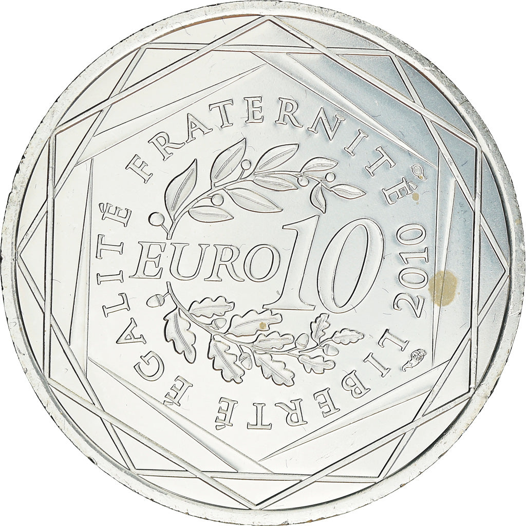 França, 10 Euro, Franche-Comté, 2010, Paris, MS(65-70), Prata, KM:1653