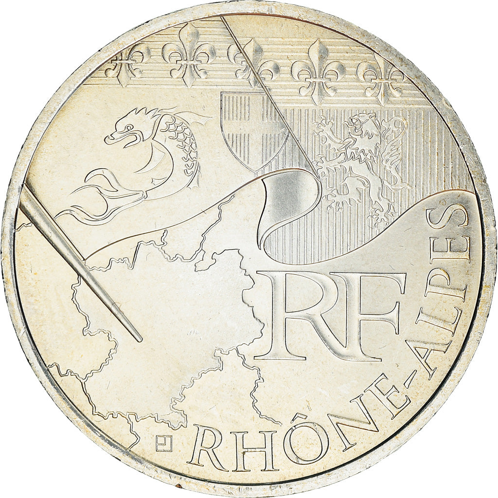França, 10 Euro, Rhône Alpes, 2010, Paris, MS(64), Prata, KM:1670