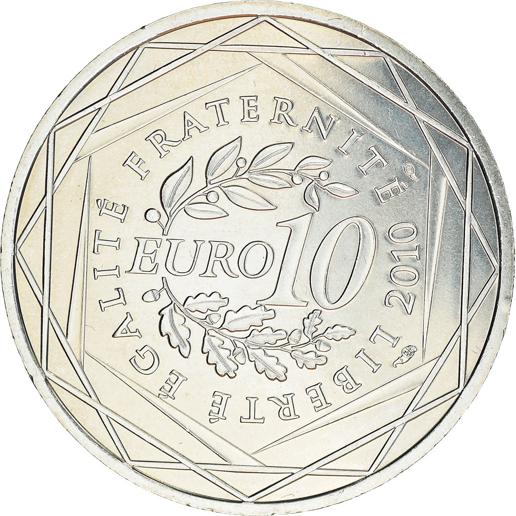 França, 10 Euro, Rhône Alpes, 2010, Paris, MS(64), Prata, KM:1670