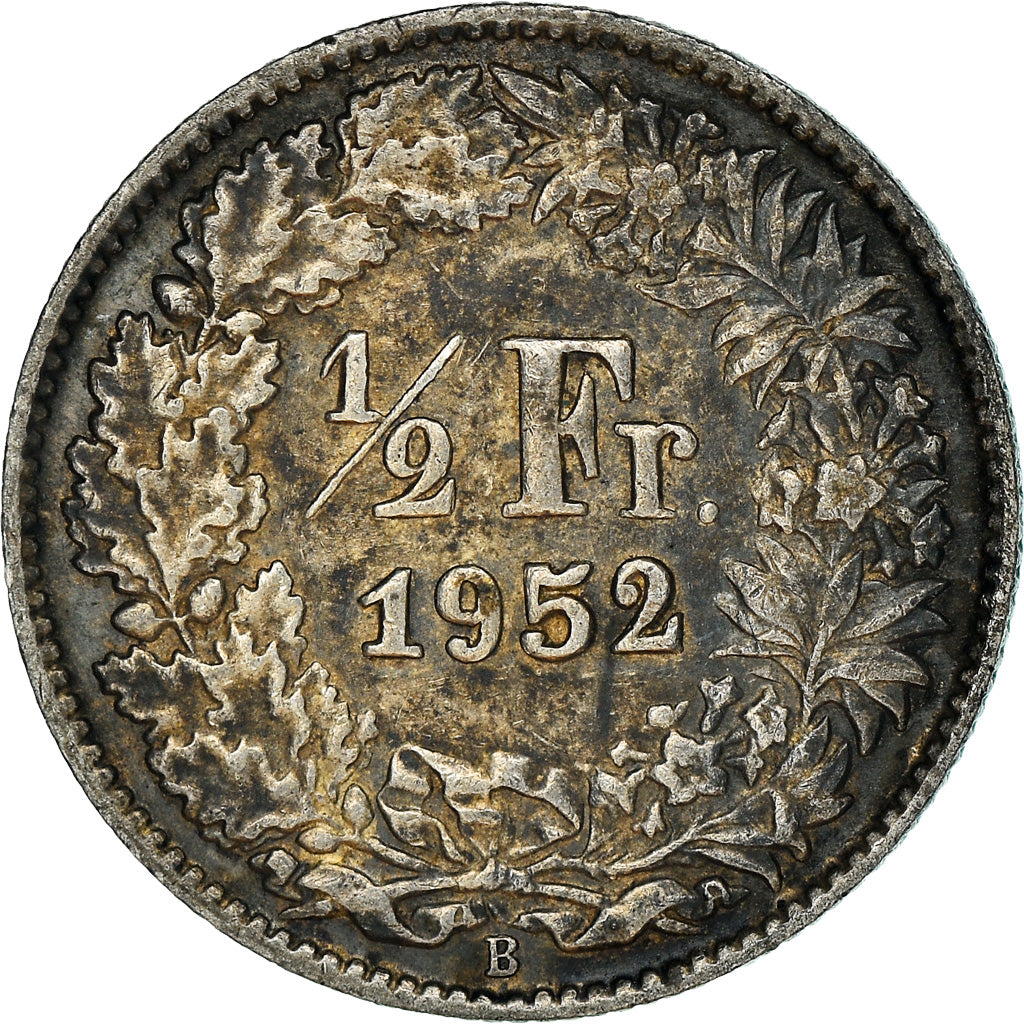 Coin, Switzerland, 1/2 Franc, 1952, Bern, MS(60-62), Silver, KM:23