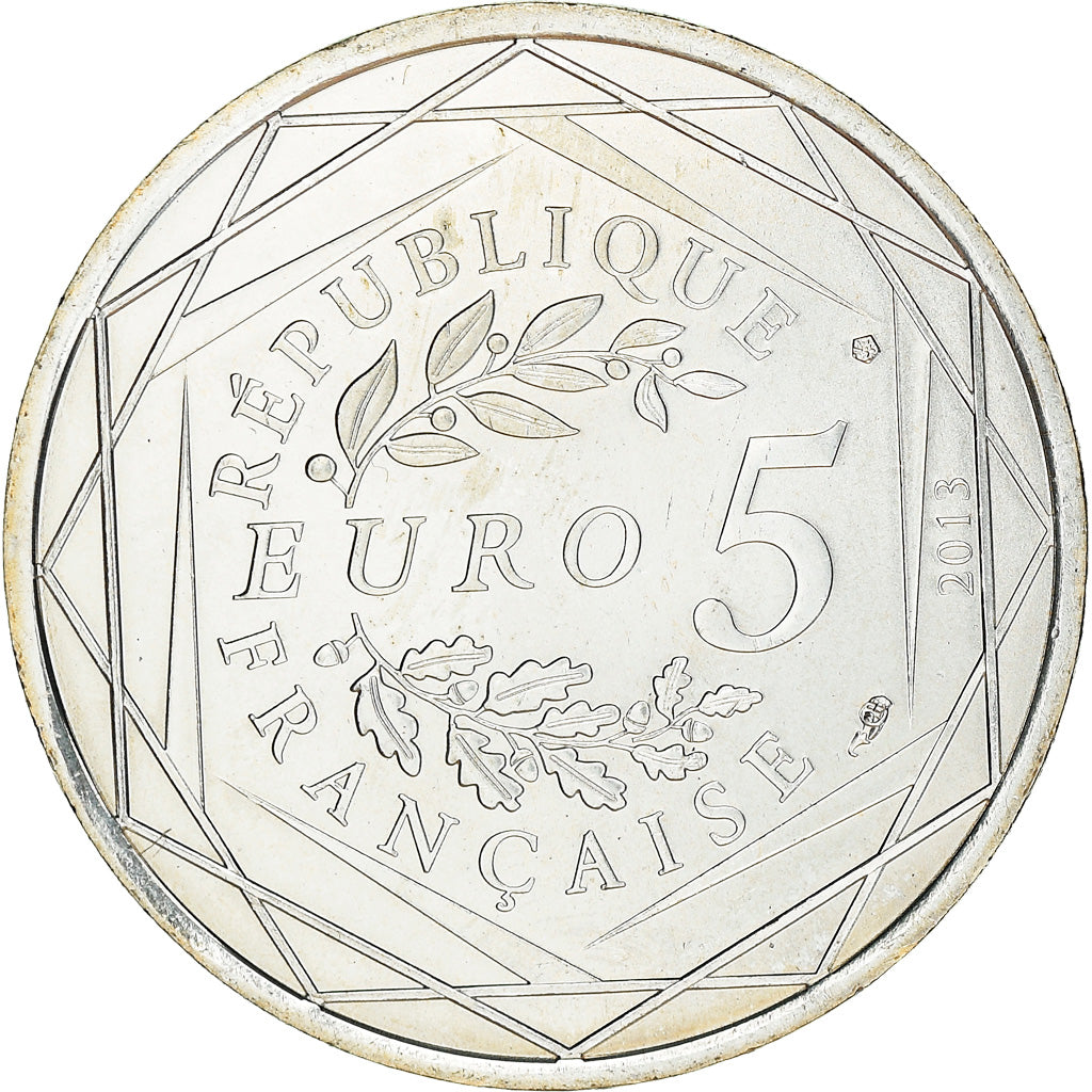 França, 5 Euro, Fraternité, 2013, MS(63), Prata, Gadoury:EU647