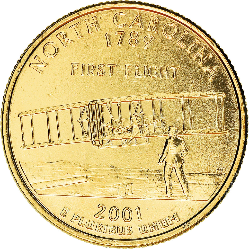 Coin, United States, North Carolina, Quarter, 2001, U.S. Mint, Philadelphia