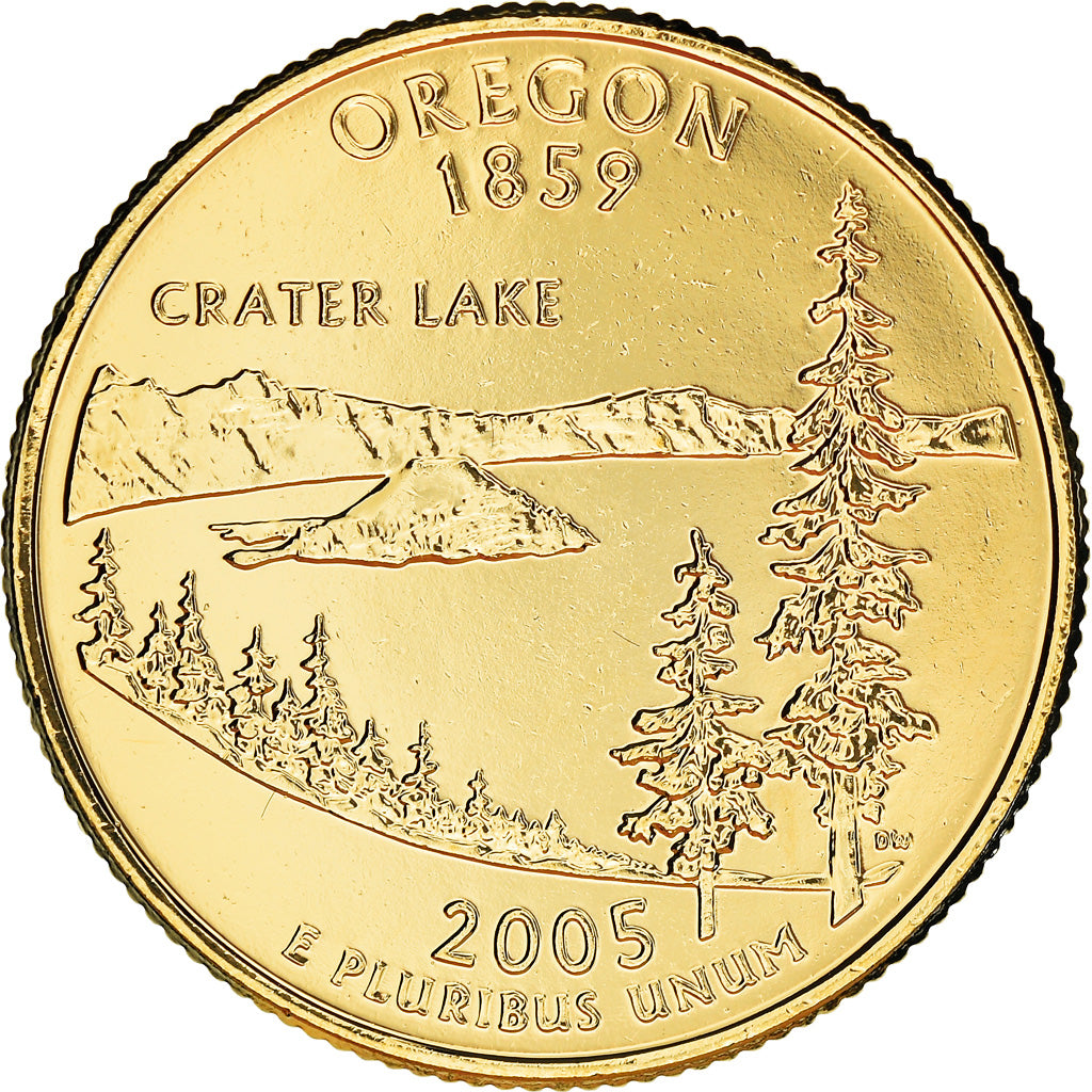 Coin, United States, Oregon, Quarter, 2005, U.S. Mint, Denver, golden