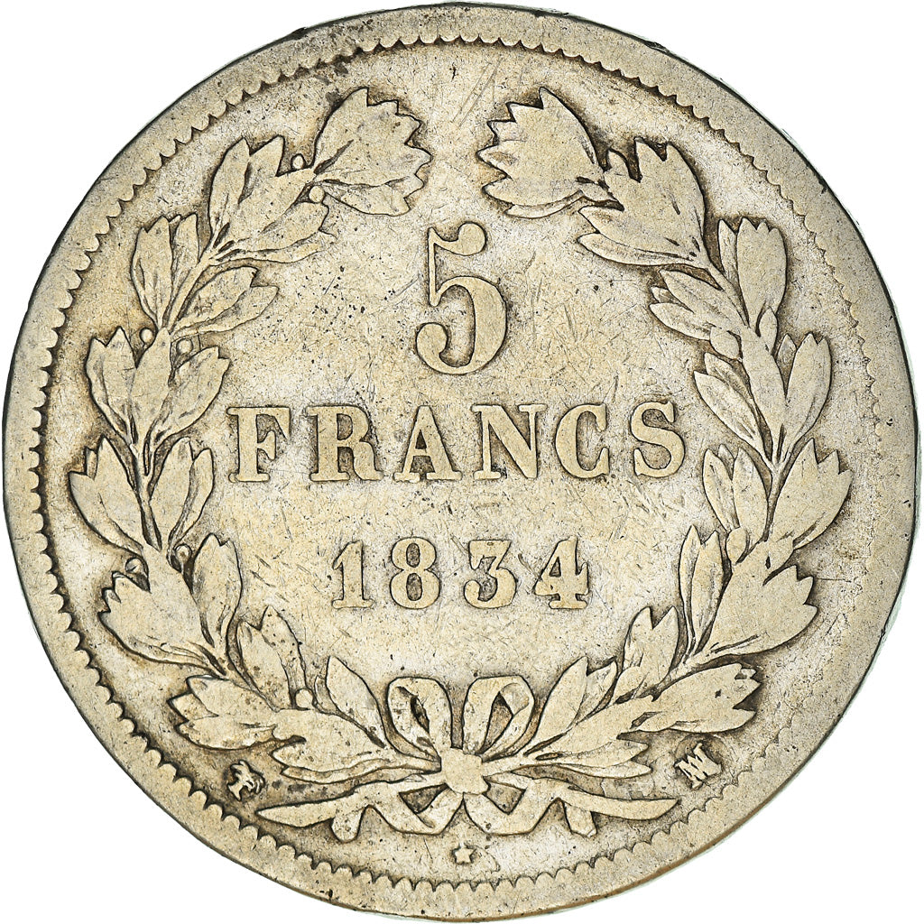 Moneta, Francja, Louis-Philippe, 5 Francs, 1834, Marseille, VF(20-25), Srebro