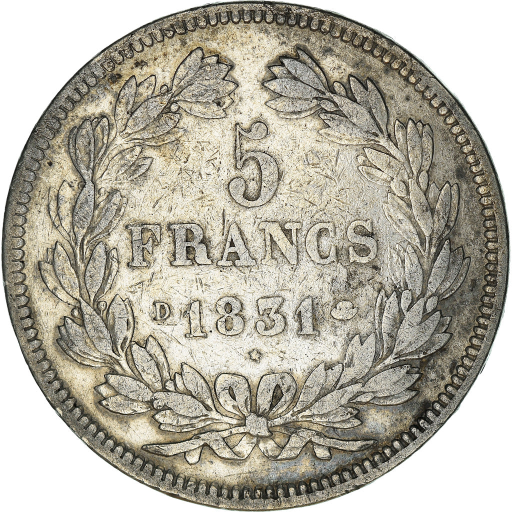 Coin, France, Louis-Philippe, 5 Francs, 1831, Lyon, VF(20-25), Silver, KM:745.4