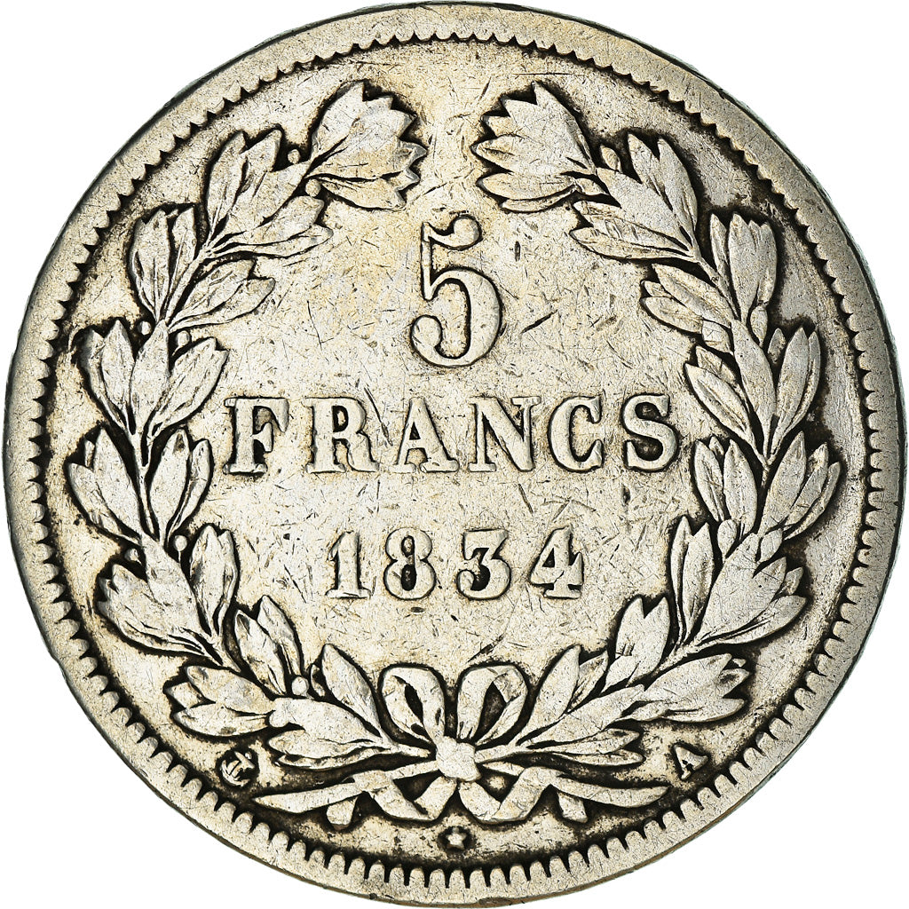 Coin, France, Louis-Philippe, 5 Francs, 1834, Paris, VF(20-25), Silver